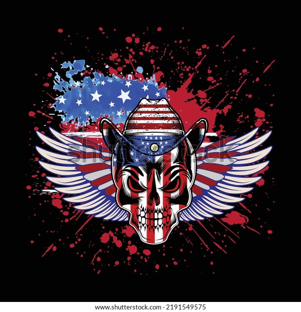 American Flag With skull Design T-shirt design,\
With This Instant Download, Which Includes: - Eps file, File Size :\
2500 X 2500 Pixels.