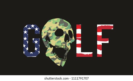 American flag skull golf sports vector art
