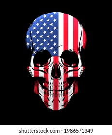 American Flag Skull Isolated on Black background. Vector Illustration