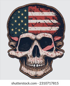 American Flag Skull Isolated on Black background. Vector Illustration stickers