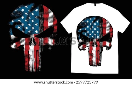 American flag skull painted veteran military army skull. Skull Head with American Flag Design, USA flag colors, and grunge texture, vector format for a bold, patriotic t-shirt design