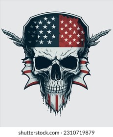 American Flag Skull and Powerful Vector Illustration 