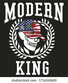 American flag skull print embroidery graphic design vector art