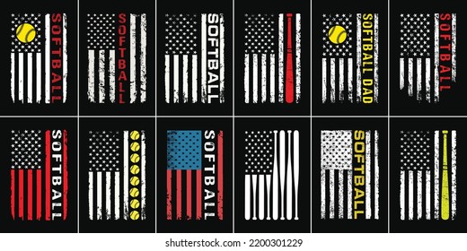 American Flag Softball Design Bundle