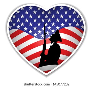 American flag with soldier and heart.Vector