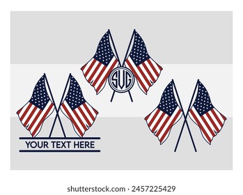 American Flag, American Flag Split Monogram, Circle Monogram, Usa Flag, United States, Distressed American, Waving American,  USA Heart Flag, USA Star, distressed, 4th of july, Wavy, vector