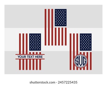 American Flag, American Flag Split Monogram, Circle Monogram, Usa Flag, United States, Distressed American, Waving American,  USA Heart Flag, USA Star, distressed, 4th of july, Wavy, vector