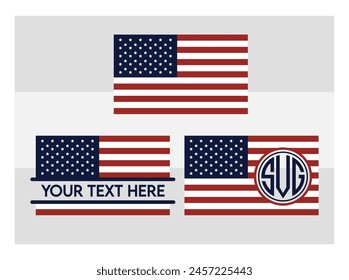 American Flag, American Flag Split Monogram, Circle Monogram, Usa Flag, United States, Distressed American, Waving American,  USA Heart Flag, USA Star, distressed, 4th of july, Wavy, vector