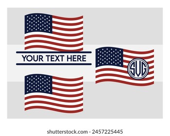 American Flag, American Flag Split Monogram, Circle Monogram, Usa Flag, United States, Distressed American, Waving American,  USA Heart Flag, USA Star, distressed, 4th of july, Wavy, vector