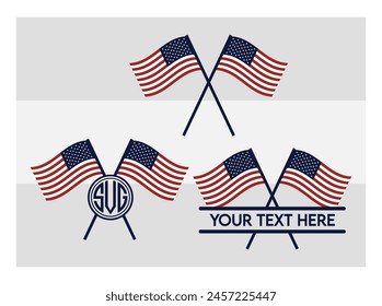 American Flag, American Flag Split Monogram, Circle Monogram, Usa Flag, United States, Distressed American, Waving American,  USA Heart Flag, USA Star, distressed, 4th of july, Wavy, vector