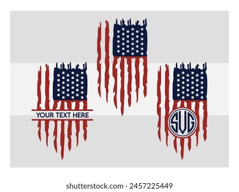 American Flag, American Flag Split Monogram, Circle Monogram, Usa Flag, United States, Distressed American, Waving American,  USA Heart Flag, USA Star, distressed, 4th of july, Wavy, vector