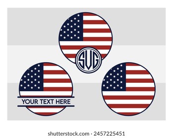 American Flag, American Flag Split Monogram, Circle Monogram, Usa Flag, United States, Distressed American, Waving American,  USA Heart Flag, USA Star, distressed, 4th of july, Wavy, vector