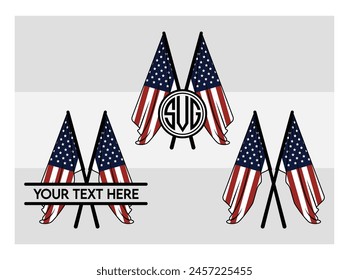 American Flag, American Flag Split Monogram, Circle Monogram, Usa Flag, United States, Distressed American, Waving American,  USA Heart Flag, USA Star, distressed, 4th of july, Wavy, vector