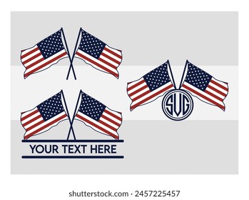 American Flag, American Flag Split Monogram, Circle Monogram, Usa Flag, United States, Distressed American, Waving American,  USA Heart Flag, USA Star, distressed, 4th of july, Wavy, vector