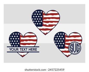 American Flag, American Flag Split Monogram, Circle Monogram, Usa Flag, United States, Distressed American, Waving American,  USA Heart Flag, USA Star, distressed, 4th of july, Wavy, vector