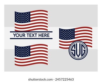 American Flag, American Flag Split Monogram, Circle Monogram, Usa Flag, United States, Distressed American, Waving American,  USA Heart Flag, USA Star, distressed, 4th of july, Wavy, vector