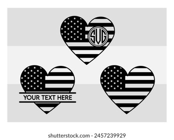 American Flag, American Flag Split Monogram, Circle Monogram, Usa Flag, United States, Distressed American, Waving American,  USA Heart Flag, USA Star, distressed, 4th of july, Wavy, vector