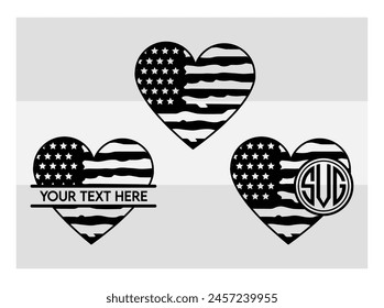 American Flag, American Flag Split Monogram, Circle Monogram, Usa Flag, United States, Distressed American, Waving American,  USA Heart Flag, USA Star, distressed, 4th of july, Wavy, vector