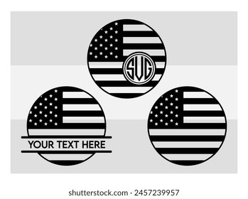 American Flag, American Flag Split Monogram, Circle Monogram, Usa Flag, United States, Distressed American, Waving American,  USA Heart Flag, USA Star, distressed, 4th of july, Wavy, vector