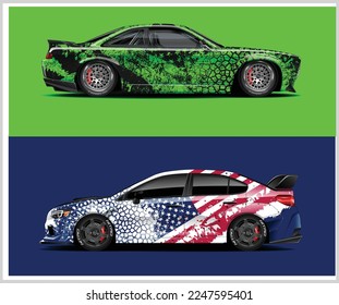 American flag Sport car racing wrap design. vector design