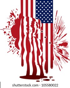 The American flag with spots, explosion and a silhouette of the woman