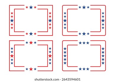 American Flag Square Frame Banner Patriotic Red and Blue Star Frames for Design.
