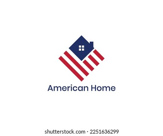 American Flag Square Home Logo Concept Symbol Symbol Symbol Element Design. Immobilien, Immobilien, Hypotheken, Wohnungsbauten. Vektorgrafik-Vorlage