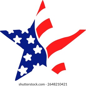 American Flag Star Design. Abstract and modern design featuring a star element inspired by the American flag, blending red, white, and blue colors with dynamic lines. Perfect for patriotic themes