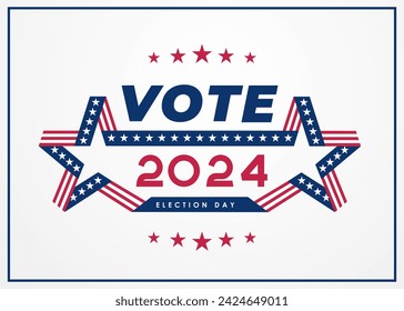 In: American Flag Star Election Day. Wahl des US-Präsidenten 2024. Wahlplakat. Vote 2024 in USA, Bannerdesign. Politischer Wahlkampf. Vector Wahl Wahlbanner. Tag der Abstimmung, 5. November.