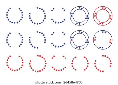 American flag star round frame sets decorative shaped red and blue vector illustration.