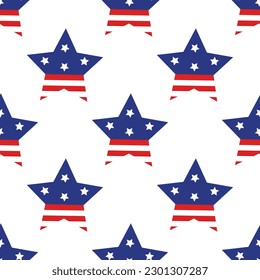 American flag star seamless vector pattern. USA symbol with stripes. Traditional national sign for July 4th, Independence Day. Freedom holiday. Flat cartoon background for posters, print, card, web