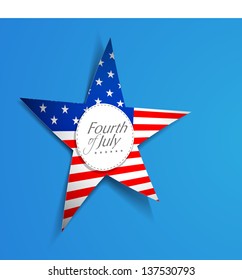 American flag in star shape on blue background with text Fourth of July, Independence Day concept.