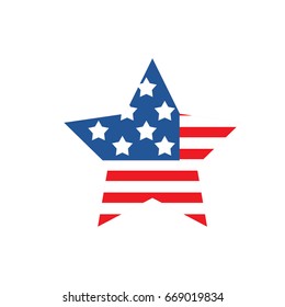 American flag star shaped icon on white background