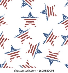 American flag star shaped pattern. Grunge vector seamless background.