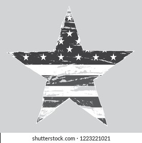 American flag in star shape.Dirty USA icon.