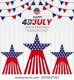 American flag star stripe background. 4th of July celebration concept. USA banner template. Flat style design. Vector illustration.