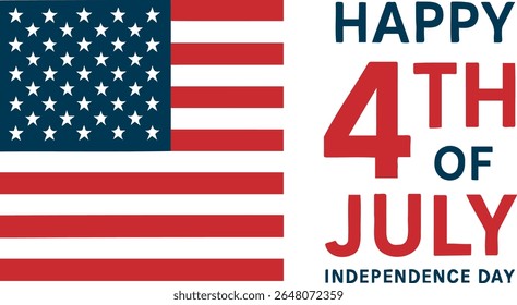 American flag with stars and stripes next to happy fourth of july independence day text art