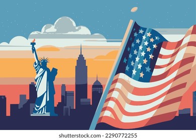 American flag and statue of liberty 