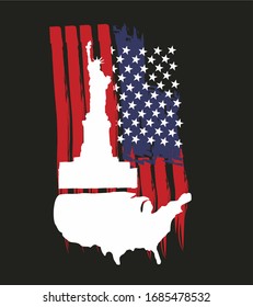 American flag and statue of liberty graphic design vector art