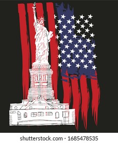 American flag and statue of liberty graphic design vector art