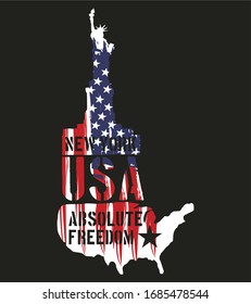 American flag and statue of liberty graphic design vector art
