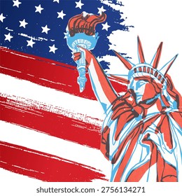 American Flag and Statue of Liberty Vector Illustration for Independence Day