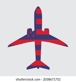 American Flag Style Airplane Vector Illustration. 
