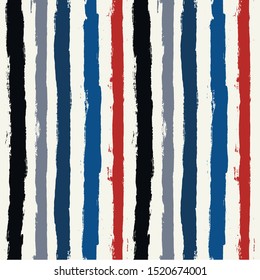 American flag style seamless pattern, red and blue watercolor striped background. Grunge brush lines. paint stripe graphic brush strokes. Grunge stripes, patriotic paintbrush lines. Vector texture