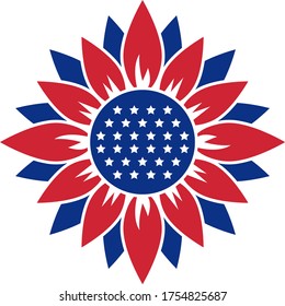American flag Sunflower,  independence day concept.