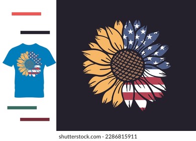 American flag sunflower t shirt design