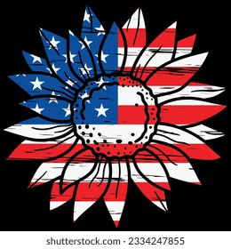 Sonnenblumen-T-Shirt-Design der amerikanischen Flagge