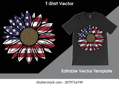 American Flag Sunflower T-Shirt Vector Design, American Flag Sunflower, Sunflower T-shirt With Flag Storm, fourth of July, USA, 4th of July shirt.