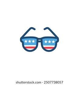 Icono de gafas de sol de bandera estadounidense. Gafas de sol patrióticas con diseño de bandera americana, perfectas para proyectos temáticos del Día de la Independencia o del orgullo nacional.