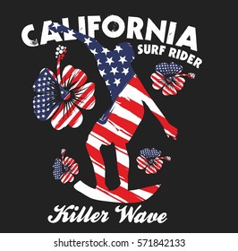 American Flag Surfer graphic design vector art
